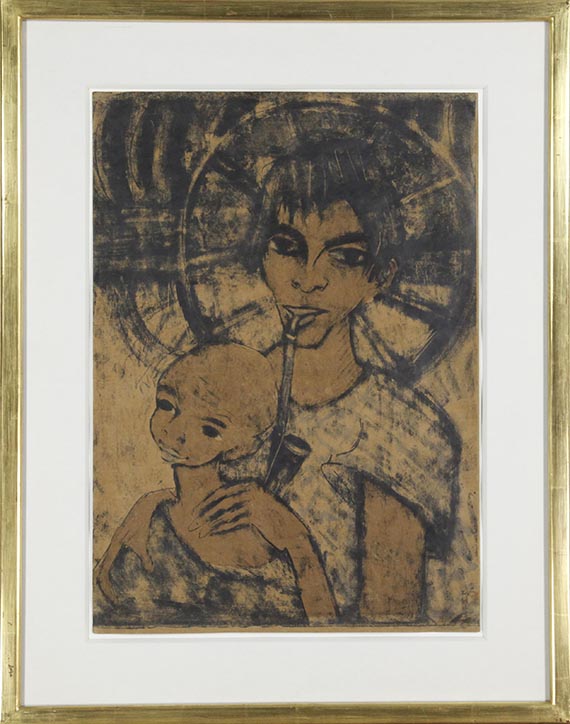 Otto Mueller - Zigeunermadonna (Zigeunerin mit Kind vor Wagenrad) - Rahmenbild