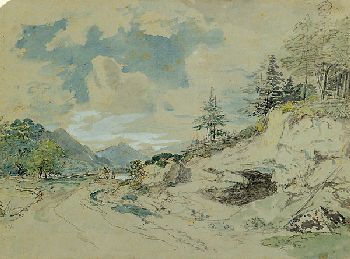 Johann Jakob Dorner d. J. - Steinbruch bei einem See mit Straße und Wanderern
