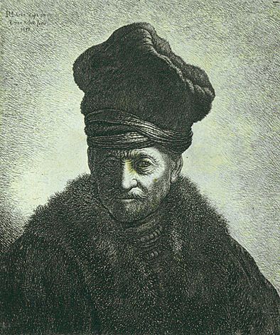 Johannes van Vliet - Brustbild eines Orientalen mit hohem Hut (nach Rembrandt)