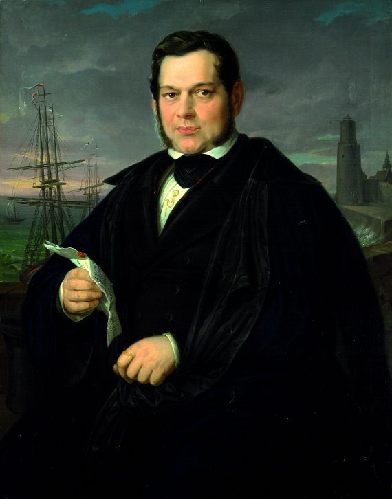 Johann Georg Buchner - Porträt Gustav Lepper vor Hafenkulisse