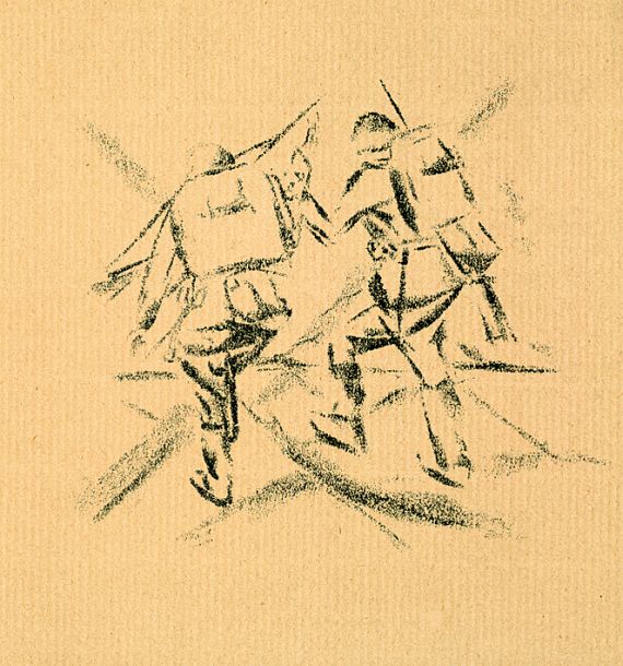 Josef Albers - Zwei Soldaten mit Marschgepäck (Rückenansicht)