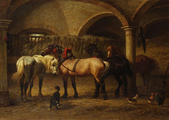 Willem Karel Nakken - Stall mit Pferden in den Ardennen