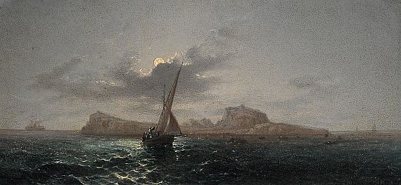 Girolamo Gianni - 2 Gemälde: Bucht von Neapel. Segelboot vor Malta. Pendants