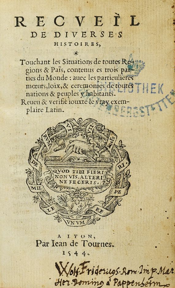 Johann Boemus - Recueil de diverses histoires. 1544.