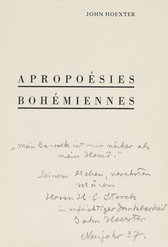 John Hoexter - Apropoésies Bohémiennes. Um 1935.