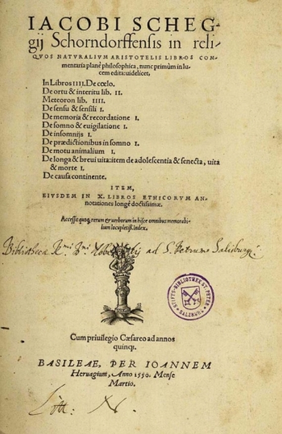 Schegk, J. - In reliquos naturalium Aristotelis. 1550