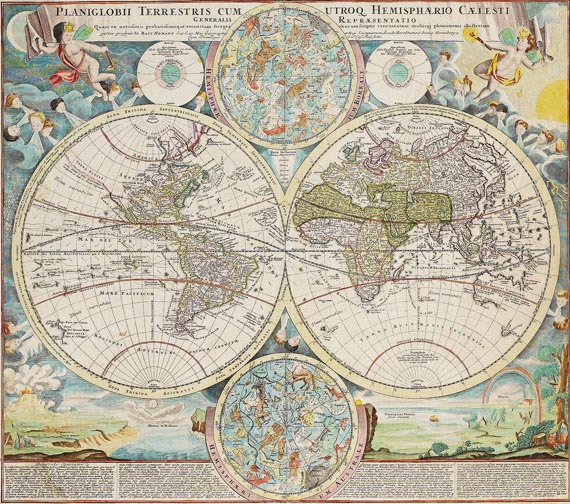  Weltkarte - Planiglobii terrestris cum utroq hemisphaerio caelesti generalis representatio.