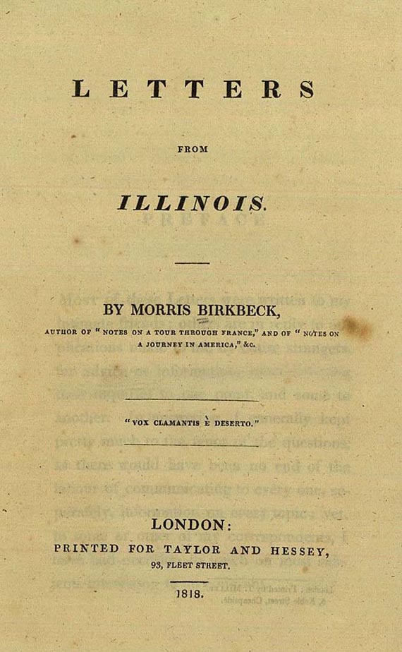 Morris Birkbeck - Letters from Illinois. 1818