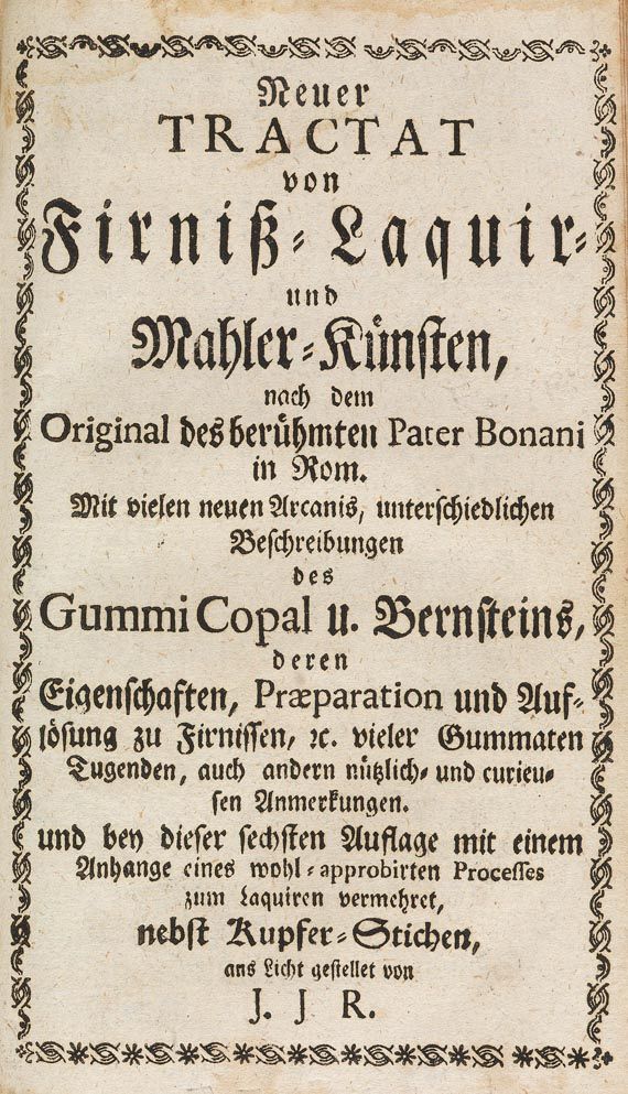 Philipp Buonanni - Neuer Tractat von Firniß. 1769. - 1 Werk vorgeb.