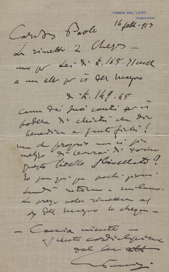 Giacomo Puccini - Eigh. Brief. 1913