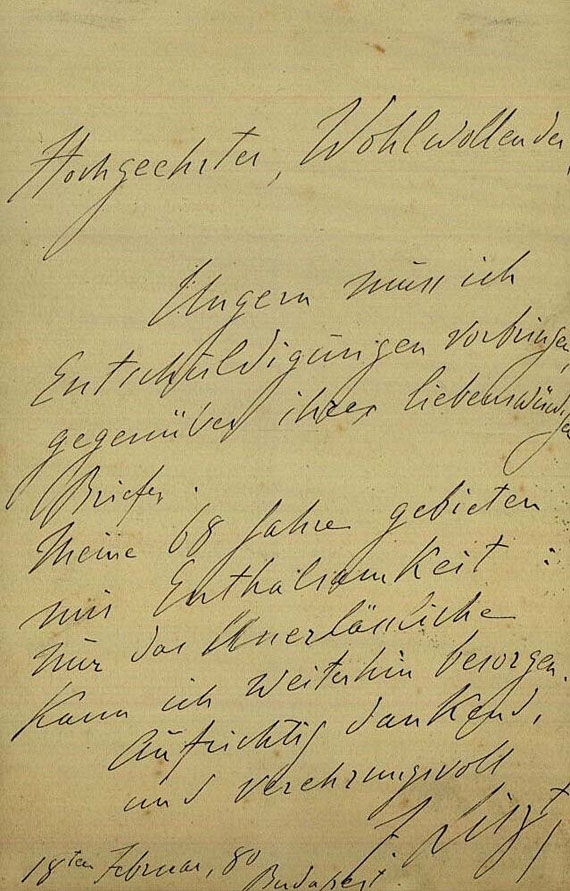 Franz Liszt - Eigh. Brief (1880) und 1 Porträt.