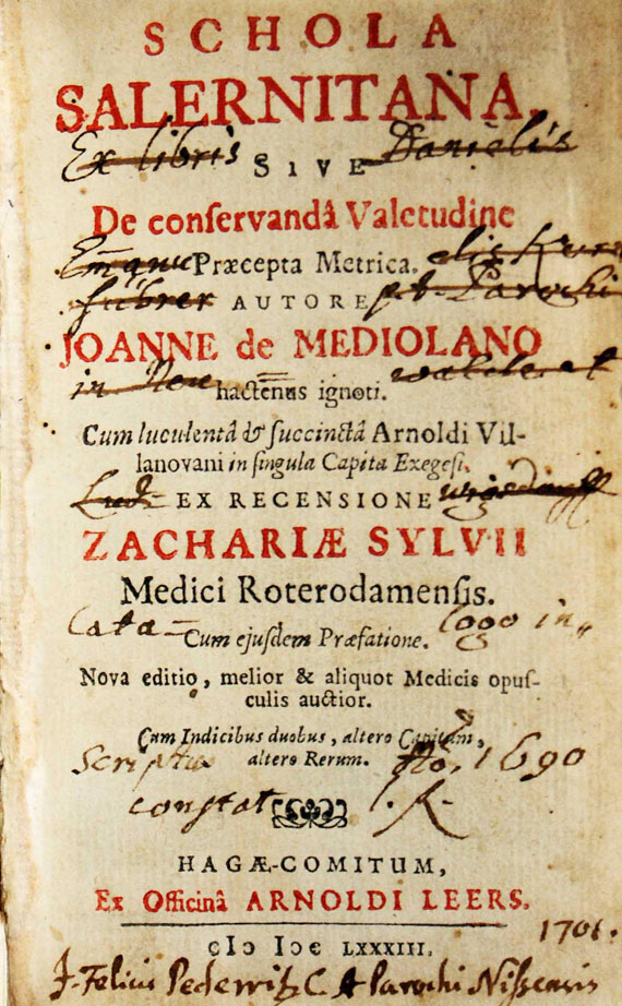   - J. de Mediolano, Schola salernitata. 1683.