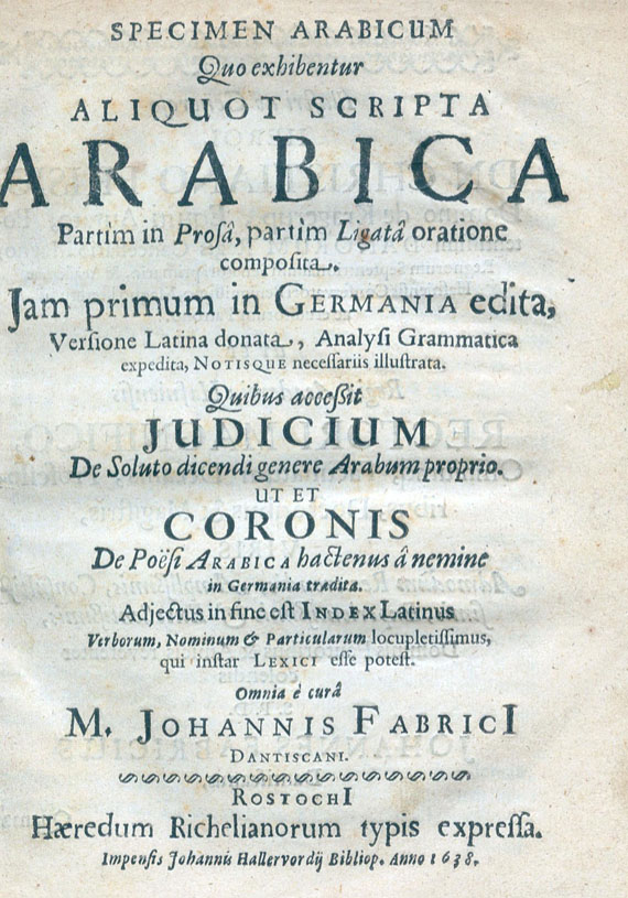 Johann Fabricius - Specimen Arabicum. 1638.