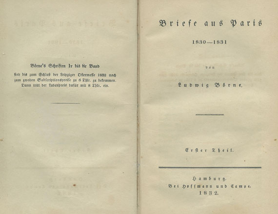 Ludwig Börne - Briefe aus Paris. 1832-34. 6 Tle. in 3 Bde.