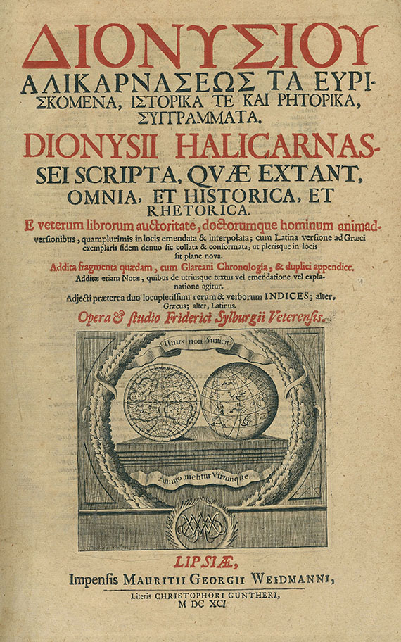 Dionysius Helicarnasseus - Ta euriskomena, istorika te kai retorika. 1691.