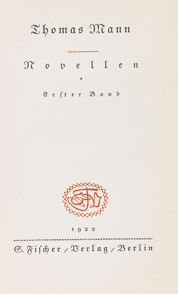 Thomas Mann - Novellen. 1922. 2 Bde. Von T. Mann sign.