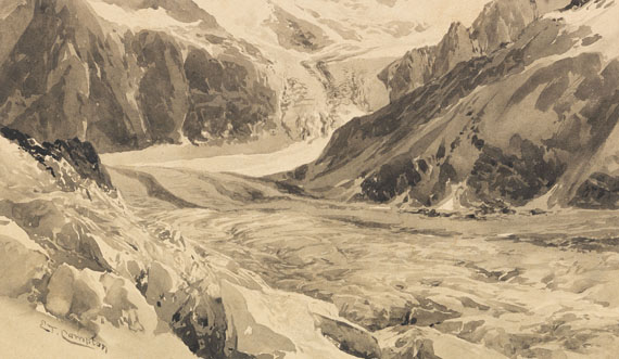 Edward Theodore Compton - Zusammenfluß von Tacul- und Talèfre-Gletscher am Mont-Blanc-Massiv