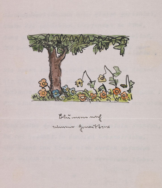Hermann Hesse - Gedichttyposkript mit Aquarell