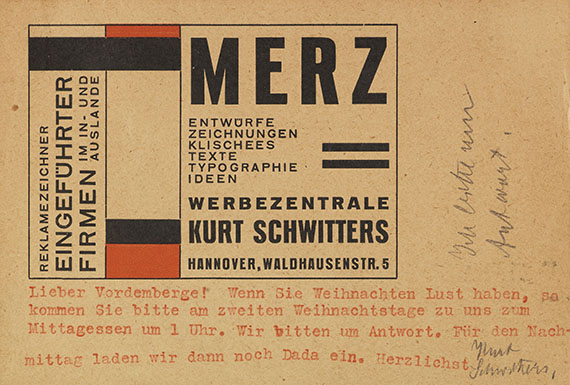 Kurt Schwitters - Postkarte an Friedrich Vordemberge