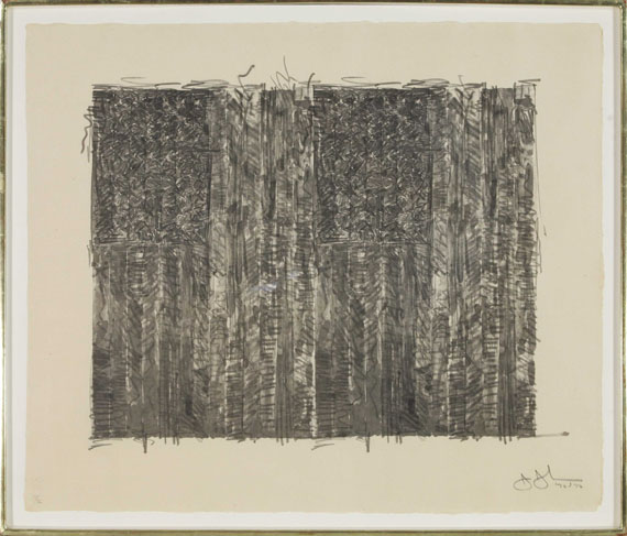 Jasper Johns - Two Flags (Gray) - Rahmenbild